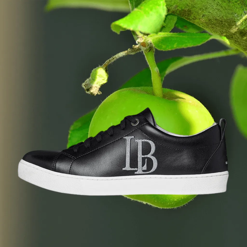 Vegan Leather Trainers - LB Black Apple Leather Sneakers for Women