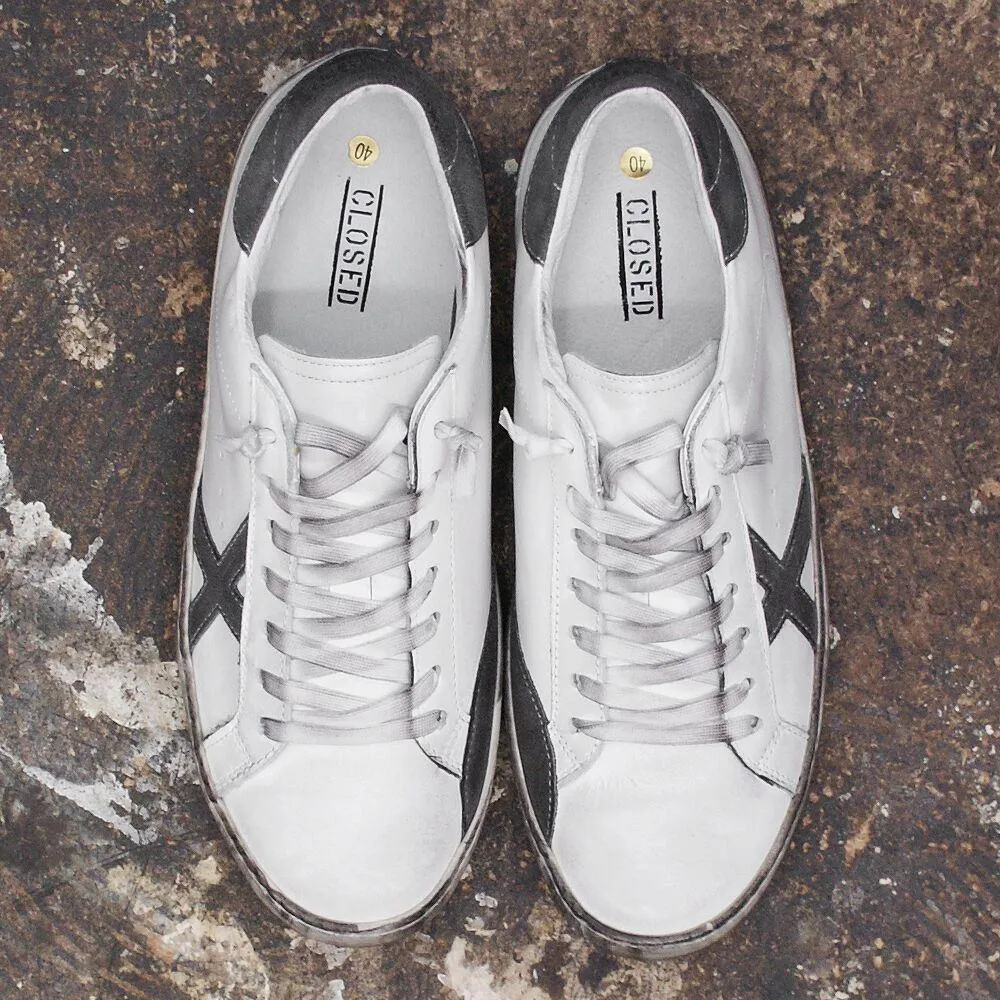 White Distressed Leather Trainers