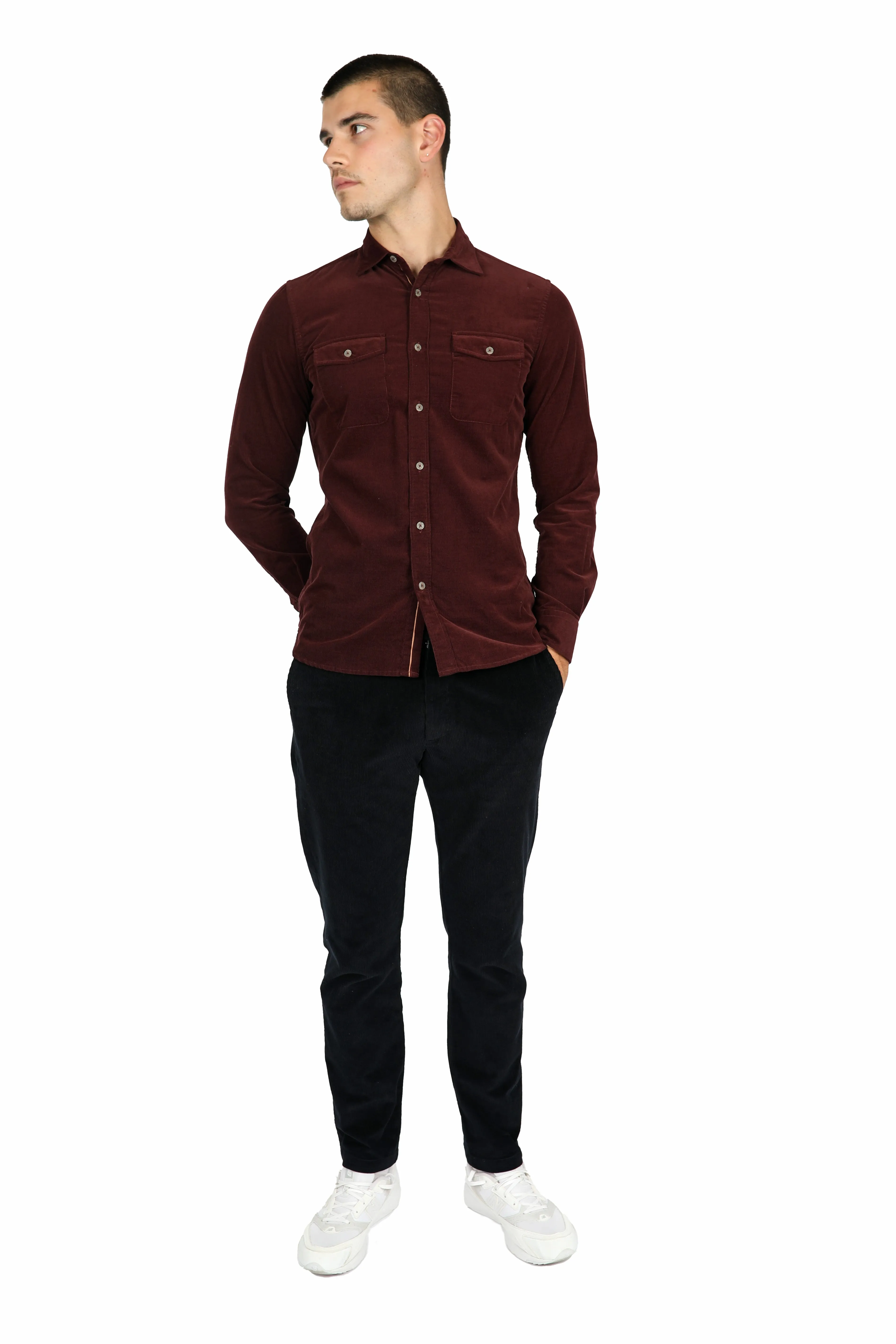 Wine Cotton Corduroy Shirt