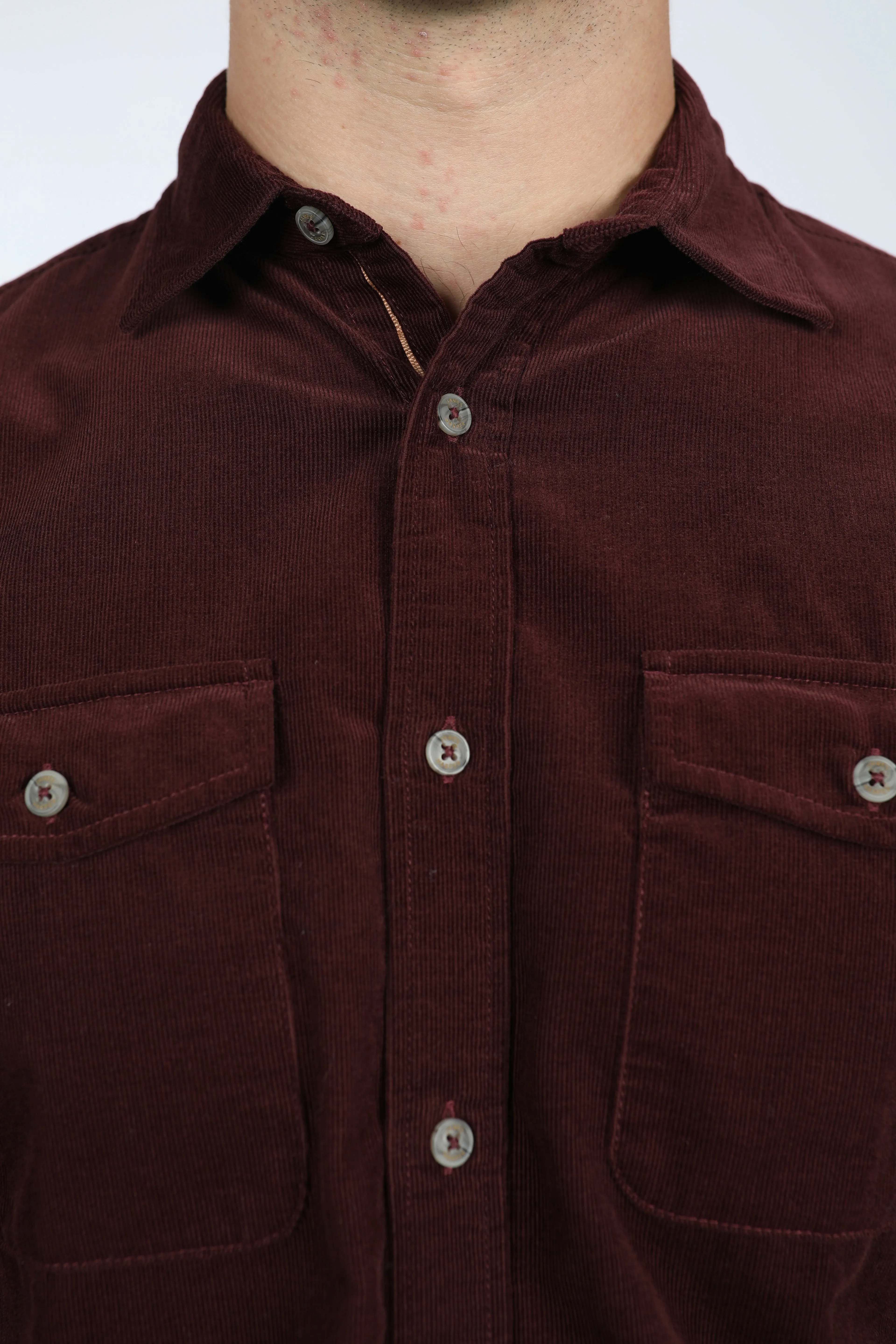 Wine Cotton Corduroy Shirt