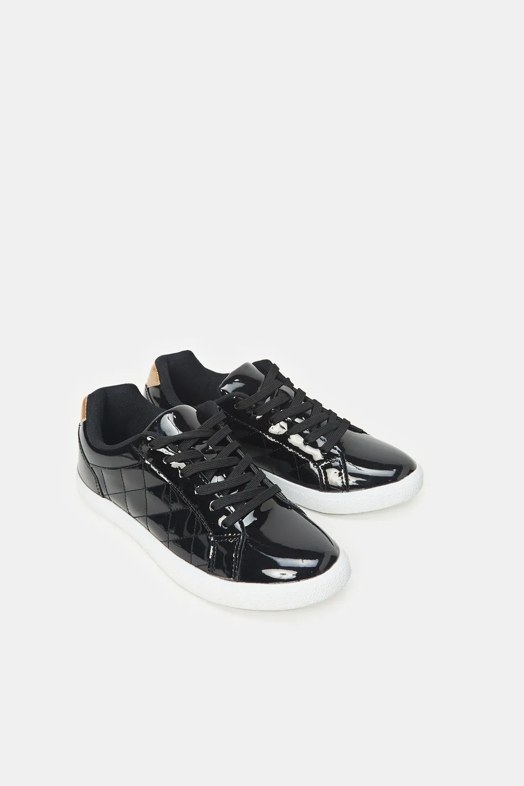 Women Black Patent Quilt Trainer