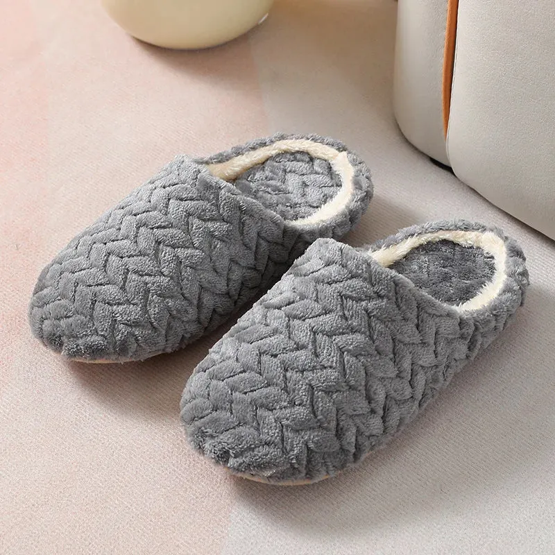 Women Men Plush Slippers Soft Cotton Slippers Shoes Fashion Color Contrast Non-Slip Floor Indoor Flop Slips Bedroom Warm Winter