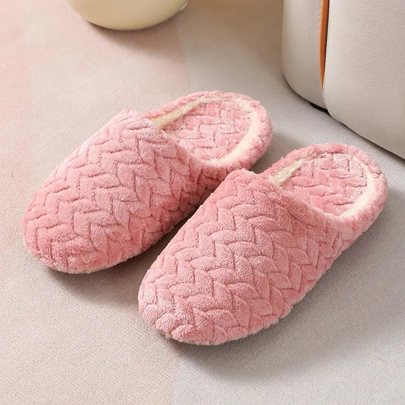 Women Men Plush Slippers Soft Cotton Slippers Shoes Fashion Color Contrast Non-Slip Floor Indoor Flop Slips Bedroom Warm Winter