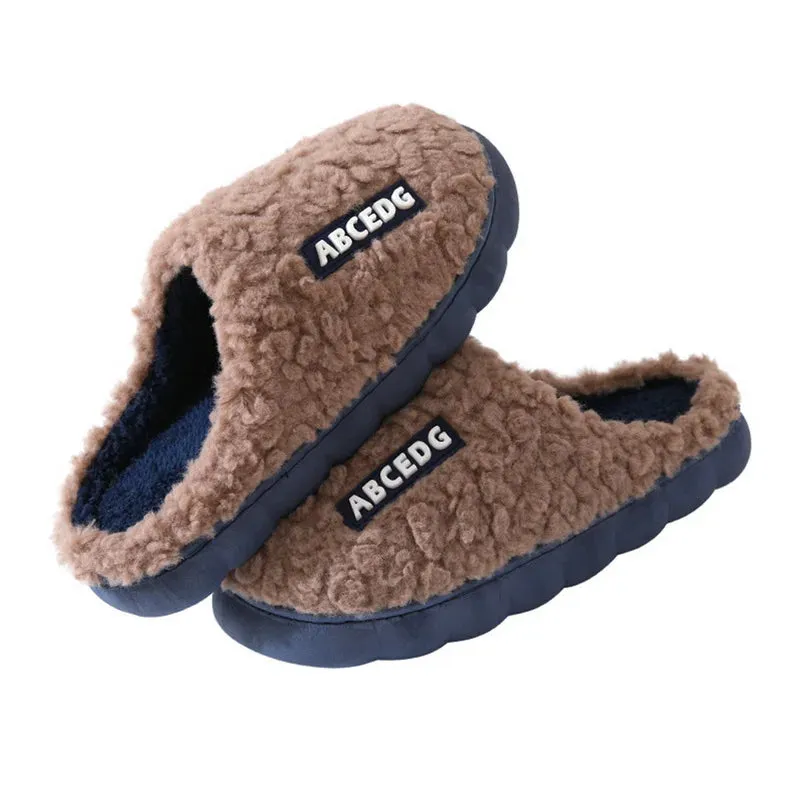 Women Men Plush Slippers Soft Cotton Slippers Shoes Fashion Color Contrast Non-Slip Floor Indoor Flop Slips Bedroom Warm Winter