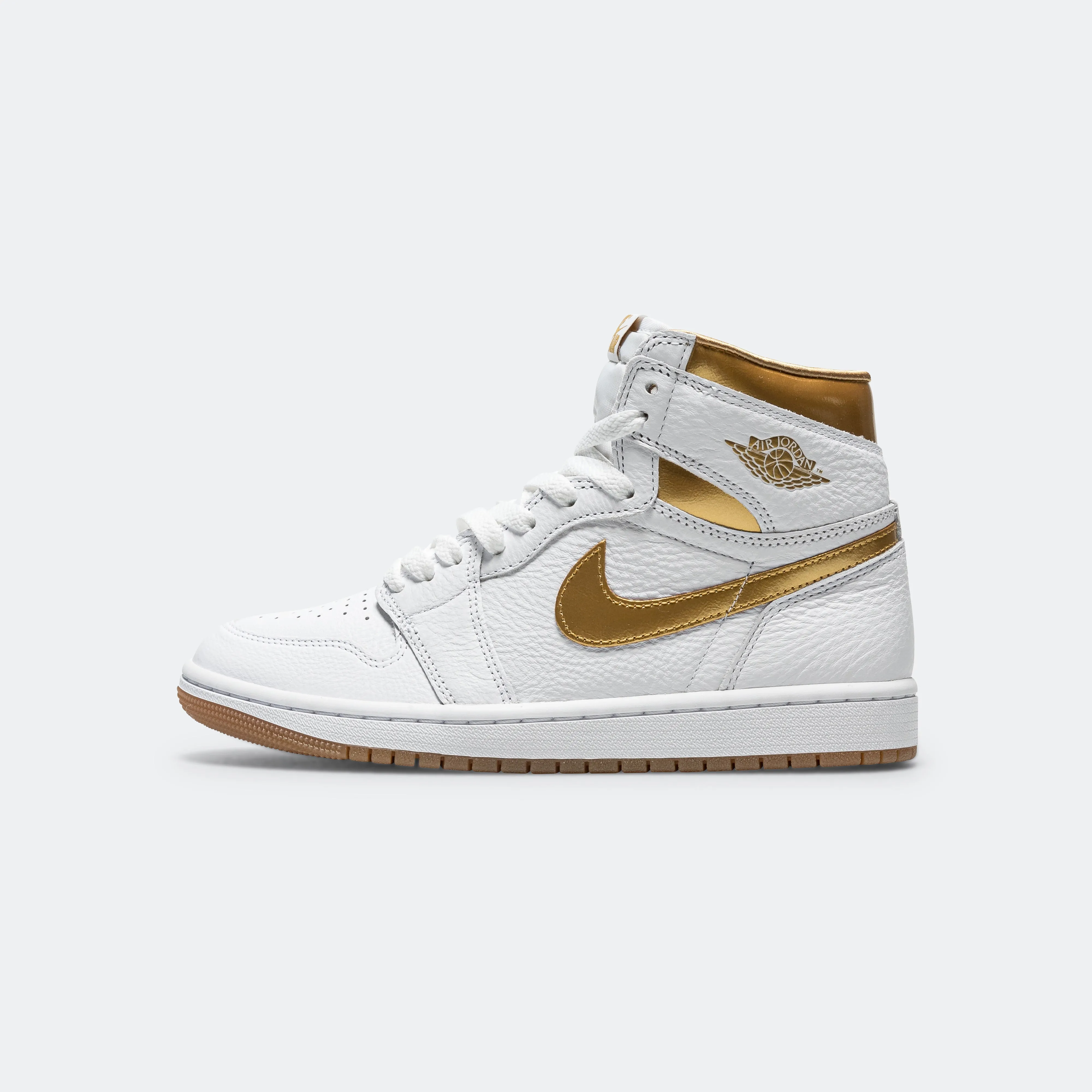 Womens Air Jordan 1 Retro High OG - White/Metallic Gold-Gum Light Brown