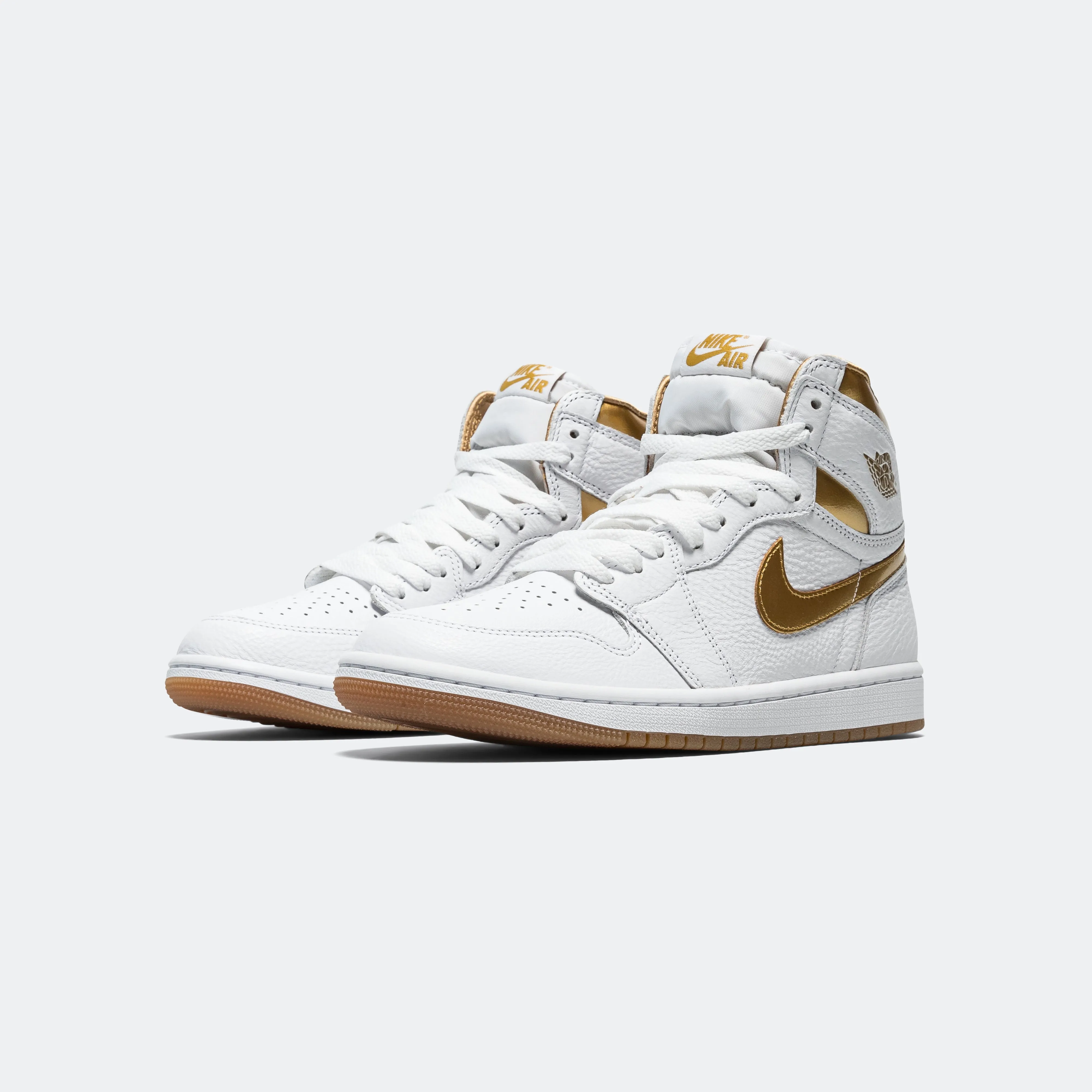 Womens Air Jordan 1 Retro High OG - White/Metallic Gold-Gum Light Brown