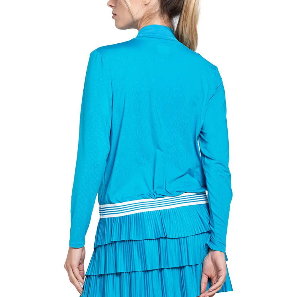 Women`s Baseline Throw Over Tennis Top Caribbean Blue