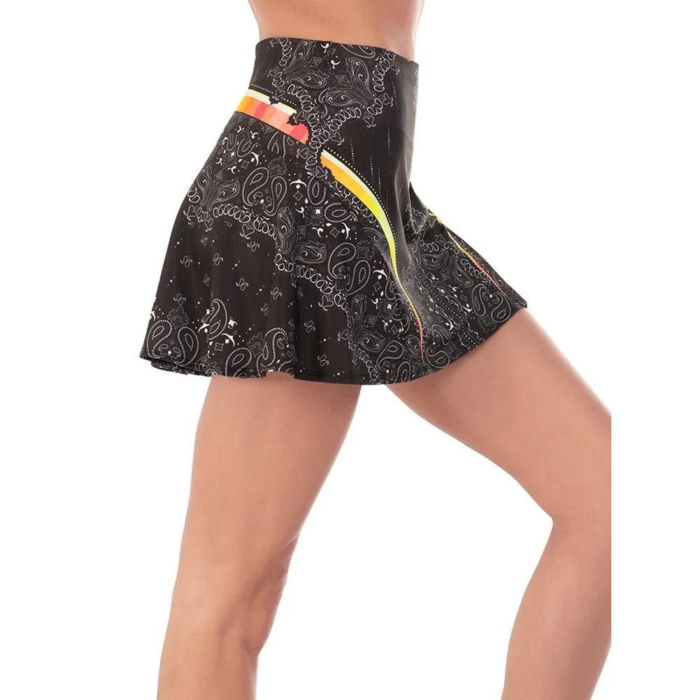 Women`s Long Paisley For You Tennis Skort Black