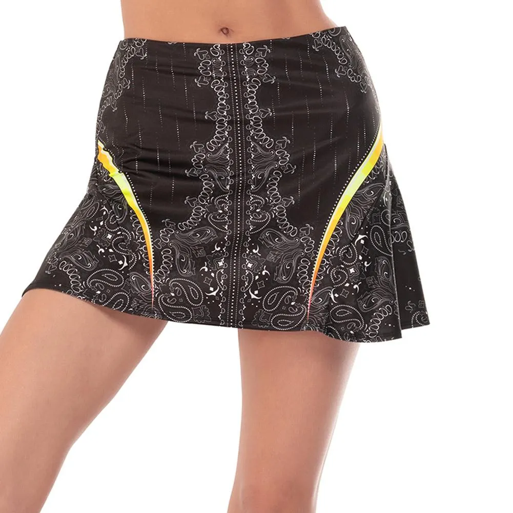 Women`s Long Paisley For You Tennis Skort Black