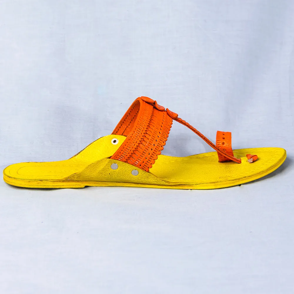 Yellow - Women Kolhapuri Leather Slippers Frenzy: Get Funky with Colors