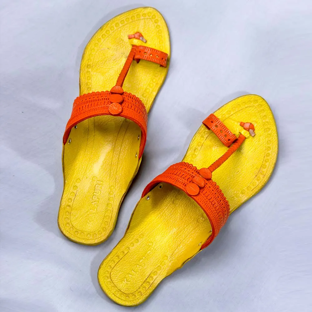 Yellow - Women Kolhapuri Leather Slippers Frenzy: Get Funky with Colors