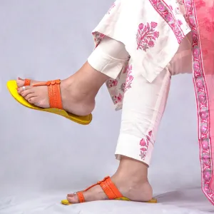 Yellow - Women Kolhapuri Leather Slippers Frenzy: Get Funky with Colors