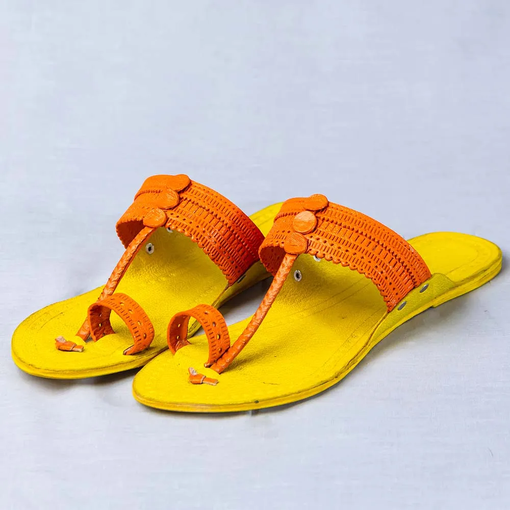 Yellow - Women Kolhapuri Leather Slippers Frenzy: Get Funky with Colors